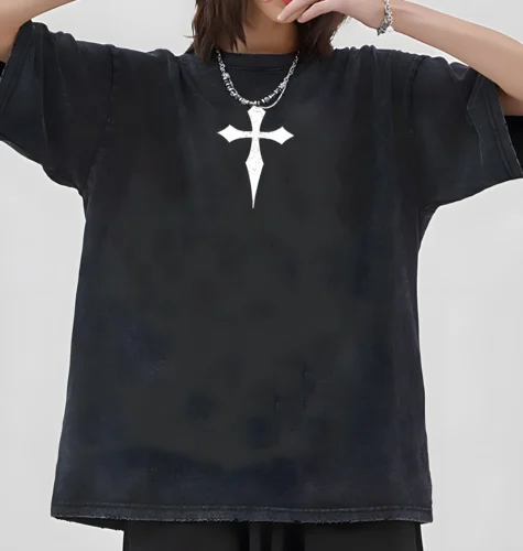 Imagen 2 del producto Camiseta Vintage de algodón lavada de Jesús para hombre, ropa de calle Harajuku de verano, camisetas para hombre y mujer, ropa versátil y antigua