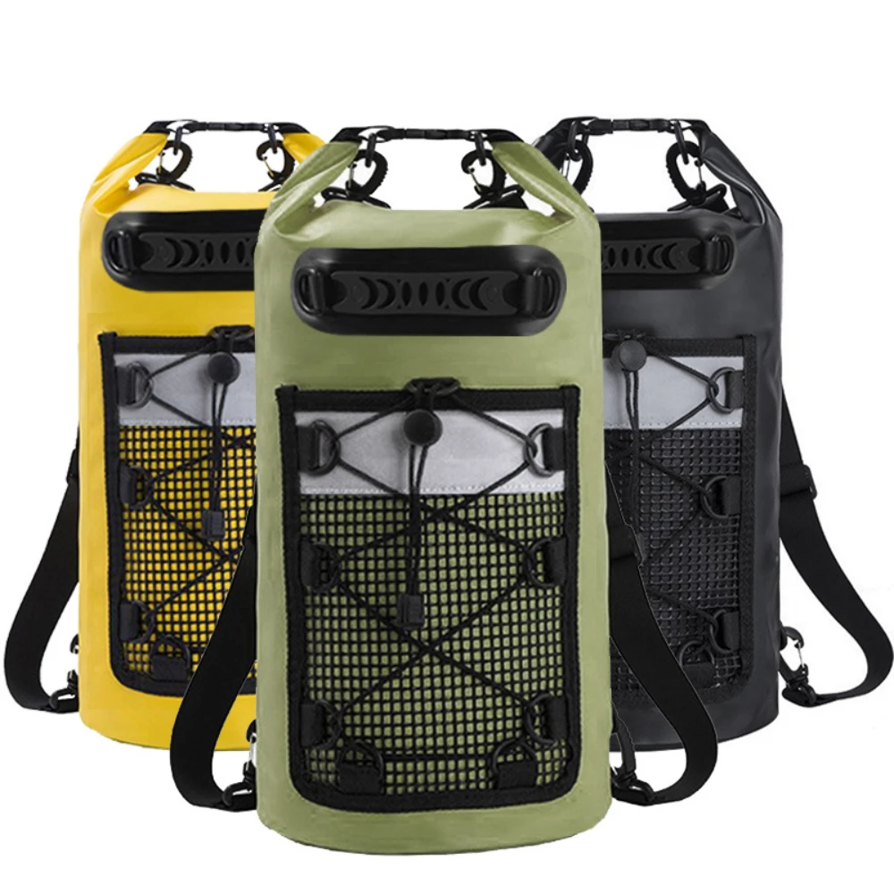 Zaino Impermeabile Galleggiante 10L/20L/30L con Tasca Riflettente e in Rete, Ideale per Nautica, Kayak, Nuoto, Materiale PVC 500D Resistente