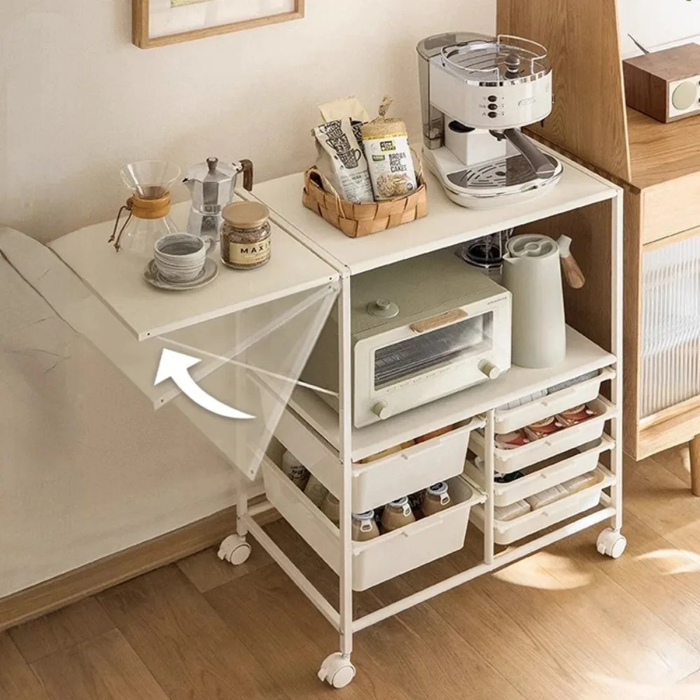 Multi Layer Kitchen Cart Kitchen Sideboard Tea Moving Cabinet Extension Design Handcart Multi-Functional Microwave Storage Cart