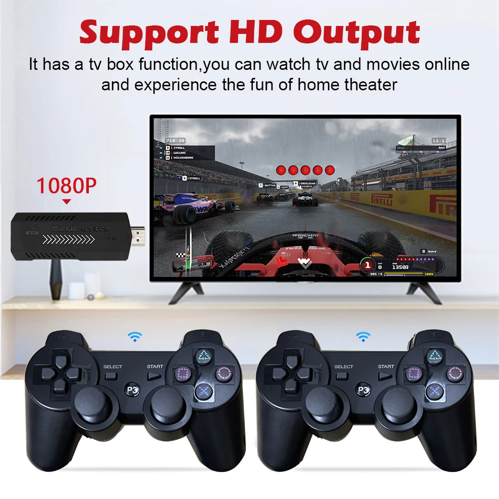 Video Game Stick X2 PLus 256G 50000 Games With Rechargeable 2.4 Wireless Dual Controller For Retro TV Game Consoles Stick GD10