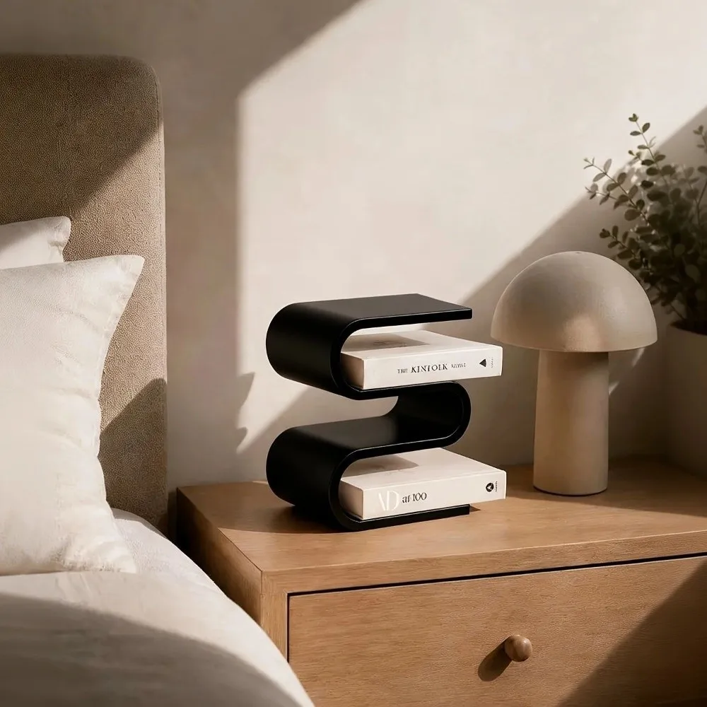 Durable 3D Printed Book Holder Multi Layer Plastic Vertical Book Stand Sculptural Bookshelf S-Curve Book Shelf Desk
