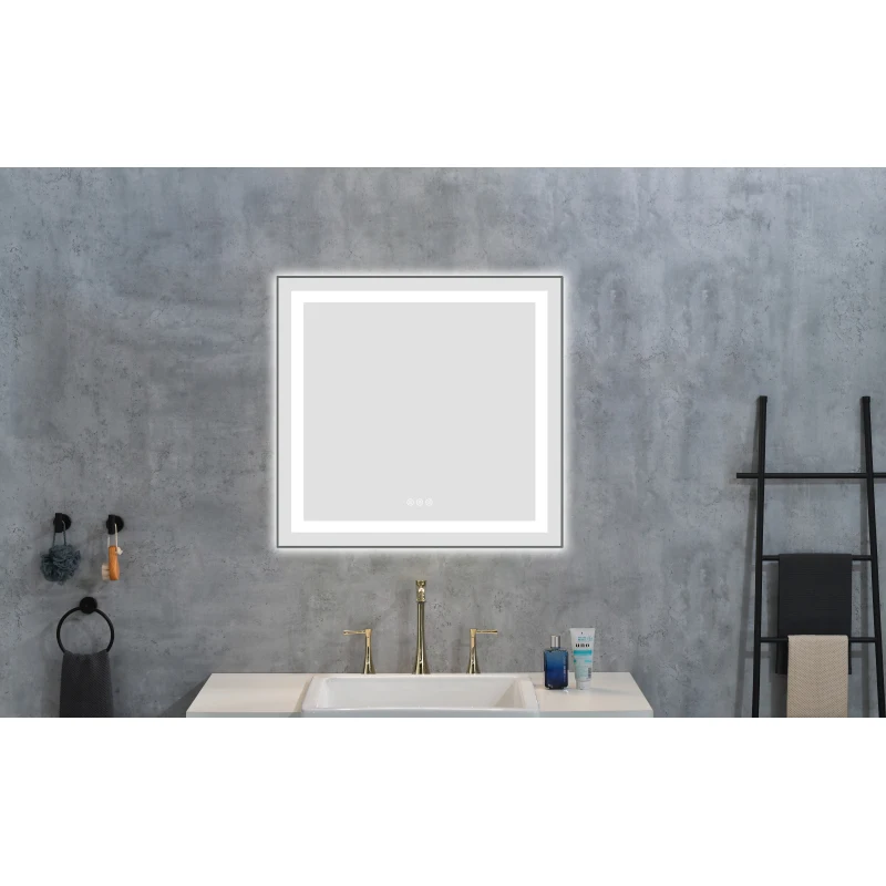 

30 x 28-дюймовое светодиодное зеркало для ванной комнаты с передней и подсветкой, настенное косметическое зеркало с алюминиевой рамой, противотуманное, память, 3 C