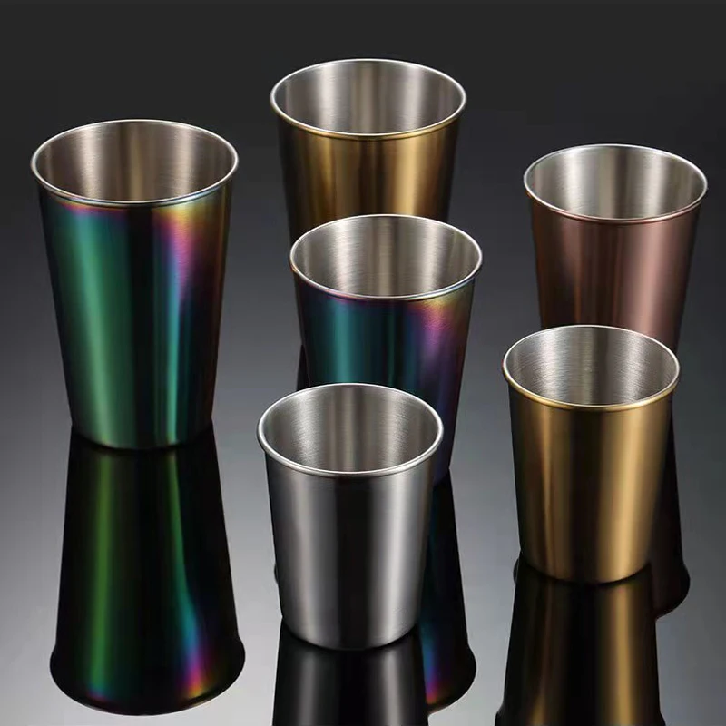 Stainless Steel Drinking Cups for Kids and Adults, Shatterproof Cups, Metal Drinking Glasses, Picnic Cups, 4 Pack, 11-16oz