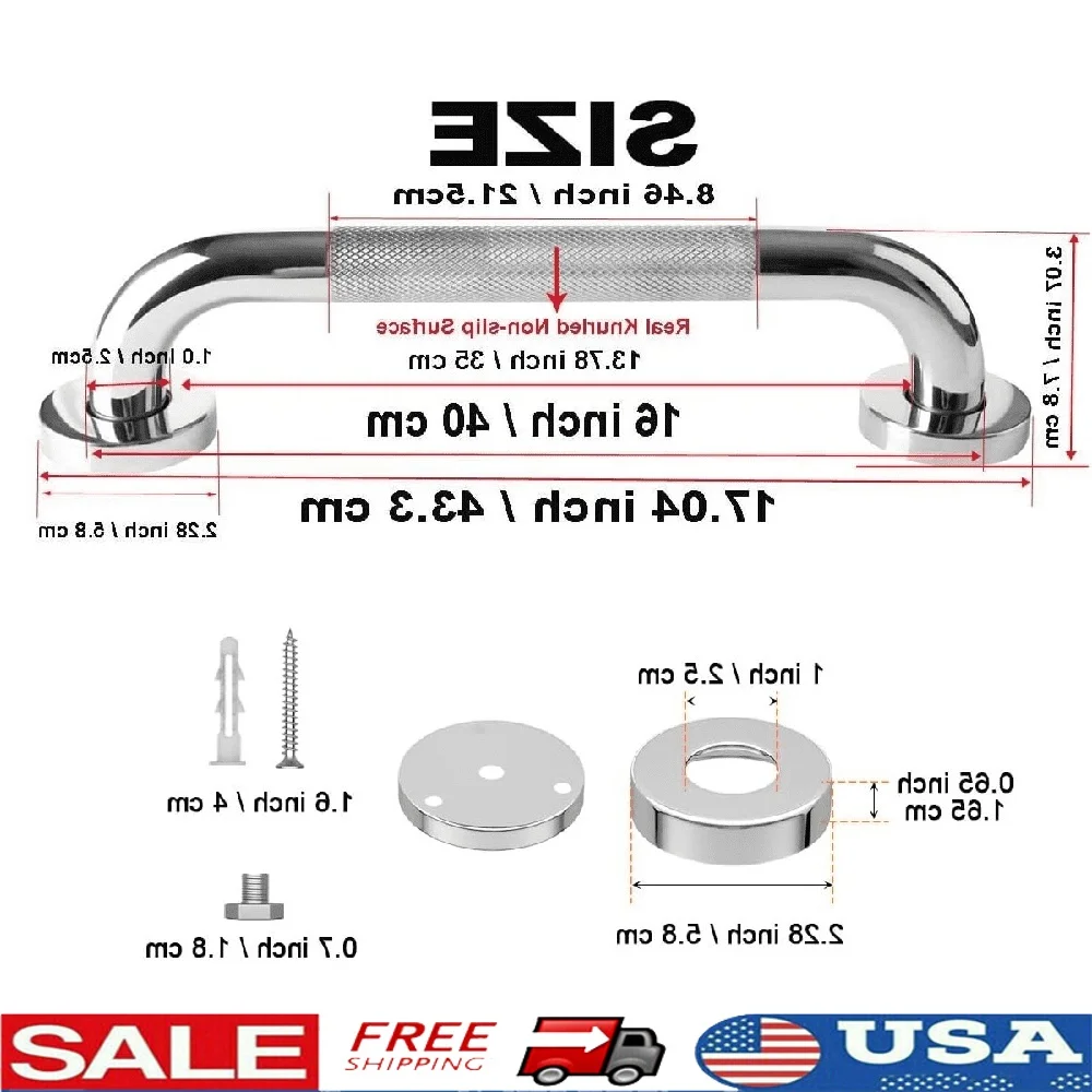 

Bathroom Grab Bar Safety Rail Shower Handle 16 Inch Chrome Grab Bars Elderly Non-Slip Wall Mounted Installation Support