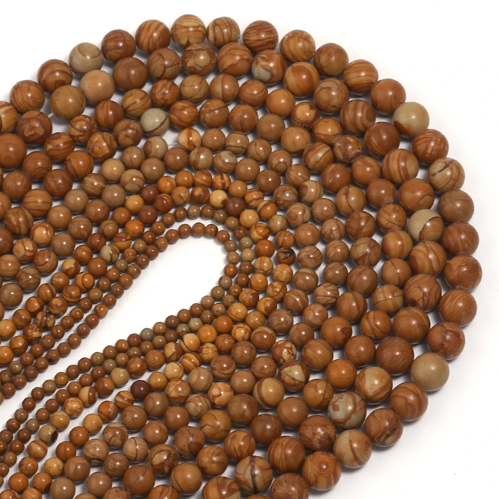 4 6 8 10mm Natursteinperlen mit gelben Holzstreifen, runde lose Abstandsperlen für die Schmuckherstellung, DIY-Halsketten- und Armbandzubehör – Detail 4