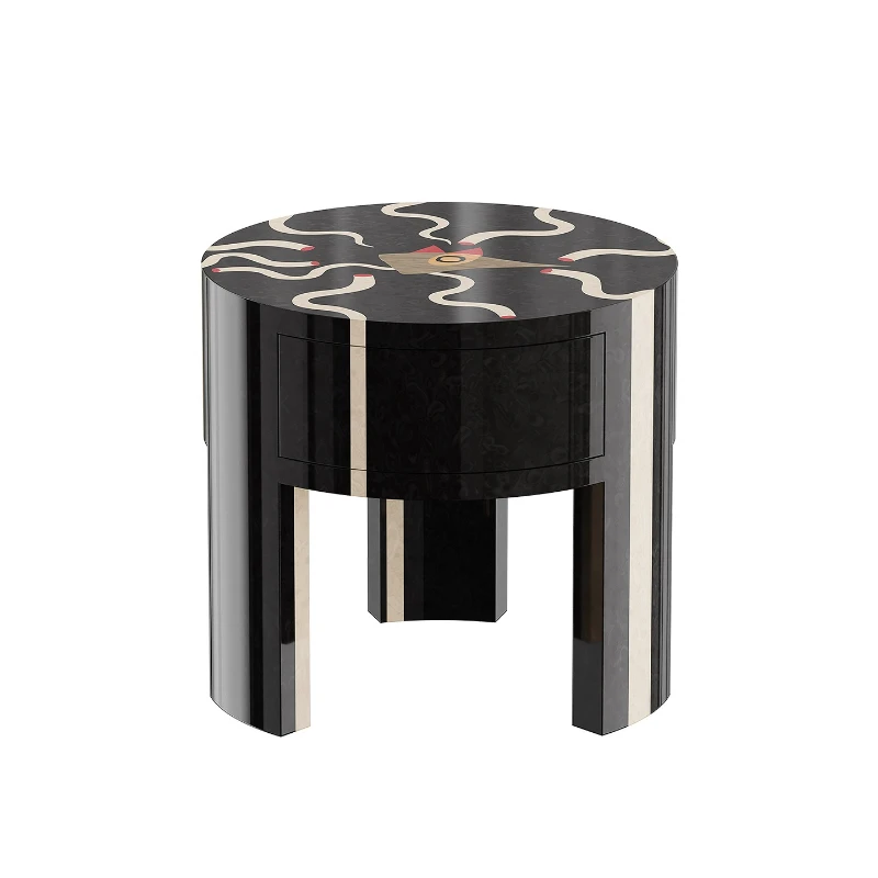 Creative antique solid wood geometric pattern bedside table painted bedside corner several luxury villa light luxury