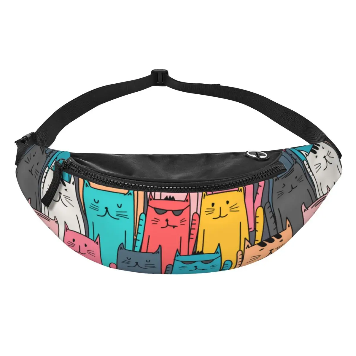 Custom Colorful Cartoon Kitten Cat Fanny Pack Women Men Casual Black Cats Crossbody Waist Bag for Hiking Phone Money Pouch