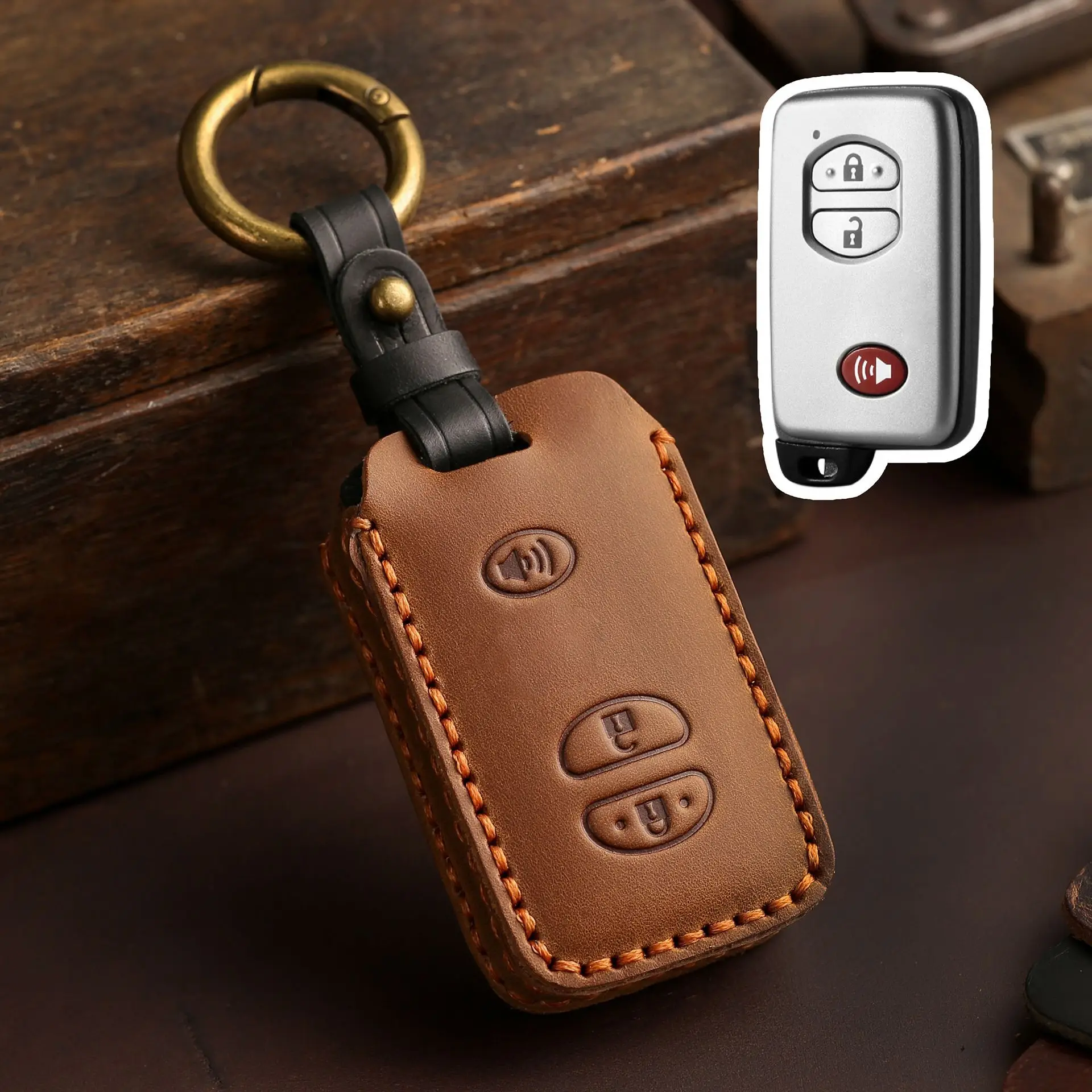 Leather Car Key Case Cover for Toyota Land Cruiser Prado 150 Camry Prius Crown 3/4 Button Keyless Go Remote Keychain Accessories