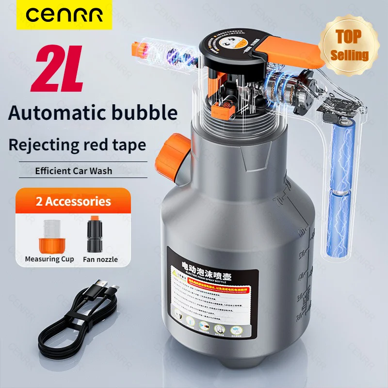 CENRR Electric Foam Sprayer Handheld Professional 2L Snow Foam Cannon Motorized Car Wash Sprayer for Car Wash Car Rechargeable