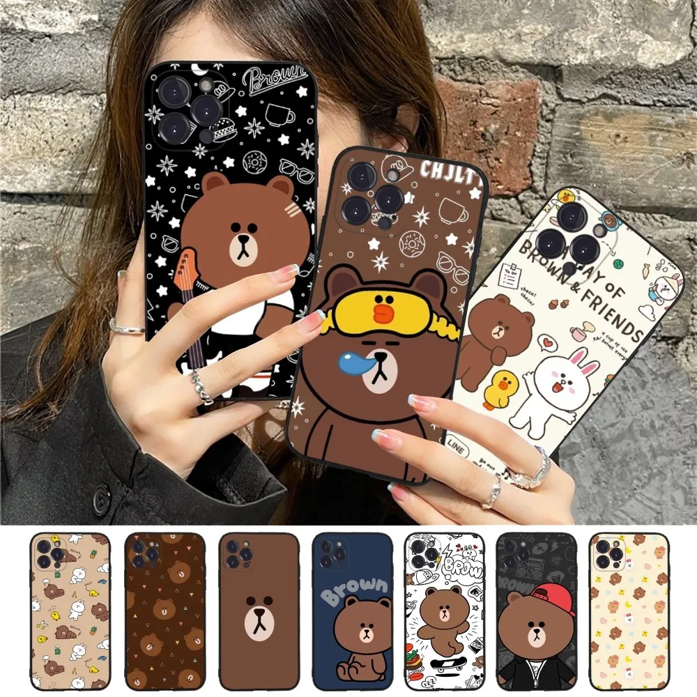 Korea Cute L-Line F-Friends B-Brown Phone Case Silicone Soft for iphone 15 14 13 12 11 Pro Mini XS MAX 8 7 6 Plus X XS XR Cover