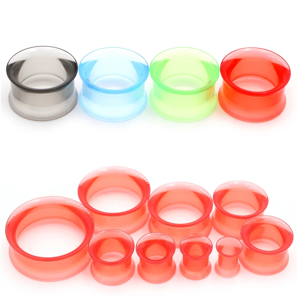 Alisouy 2PC Ear Tunnels Plugs Transparent Colorful Acrylic Hollow Expander Stretcher Gauges Double Flared Piercing Body Jewelry