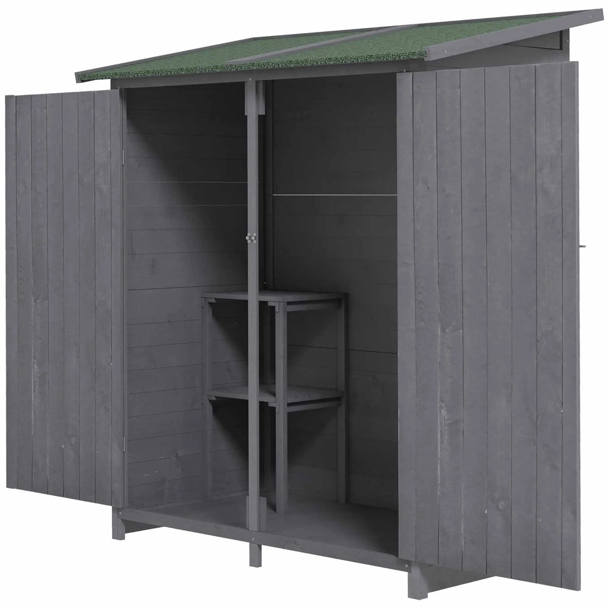 Outsunny 139 X 75 Fir Wood Garden Shed, With Asphalt Roof - Grey
