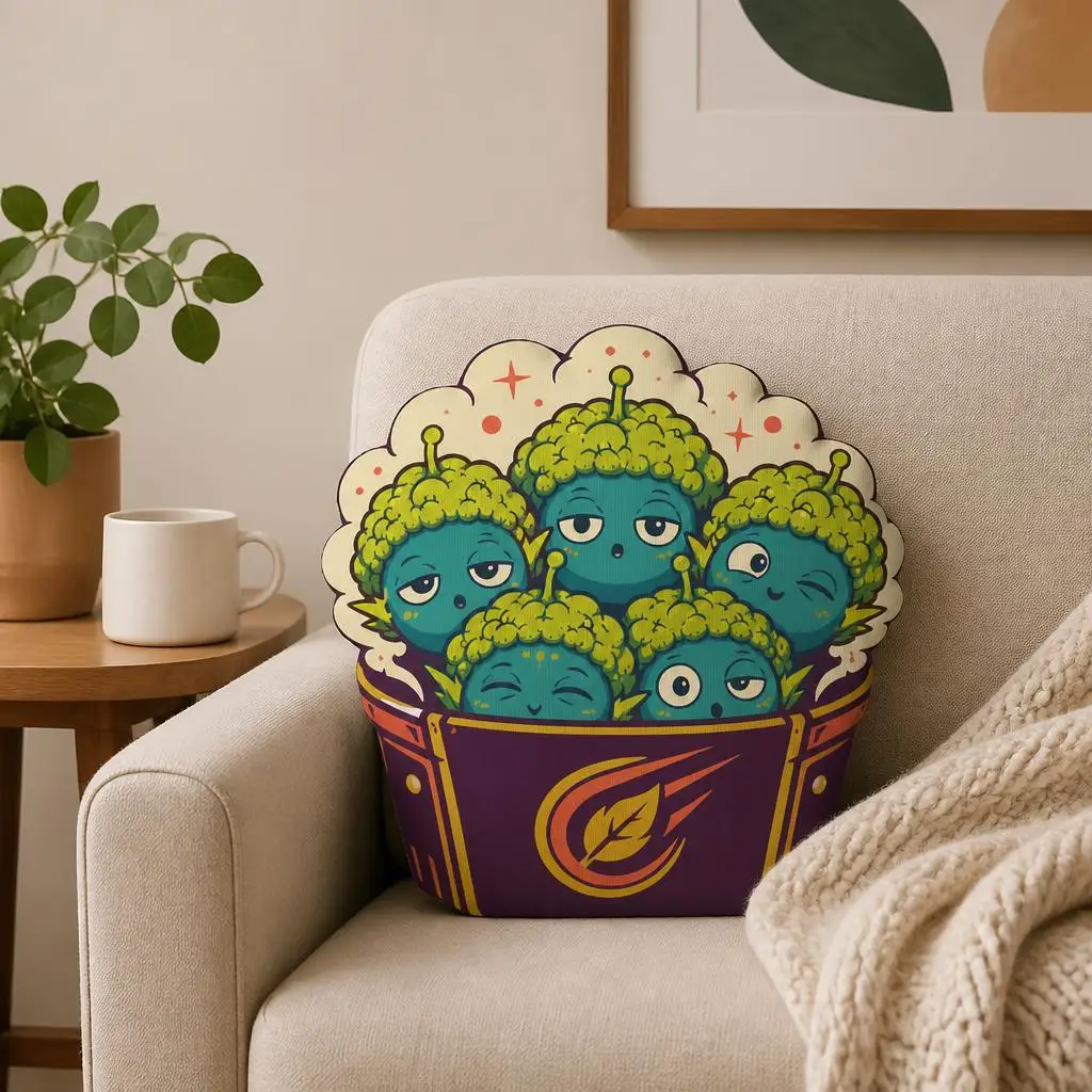 Alien Broccoli Plush Pillow Cute Cartoon Sci Fi Vegetable Cushion Irregular Stuffed Throw Pillow Cosmic Home Decor Gift Idea