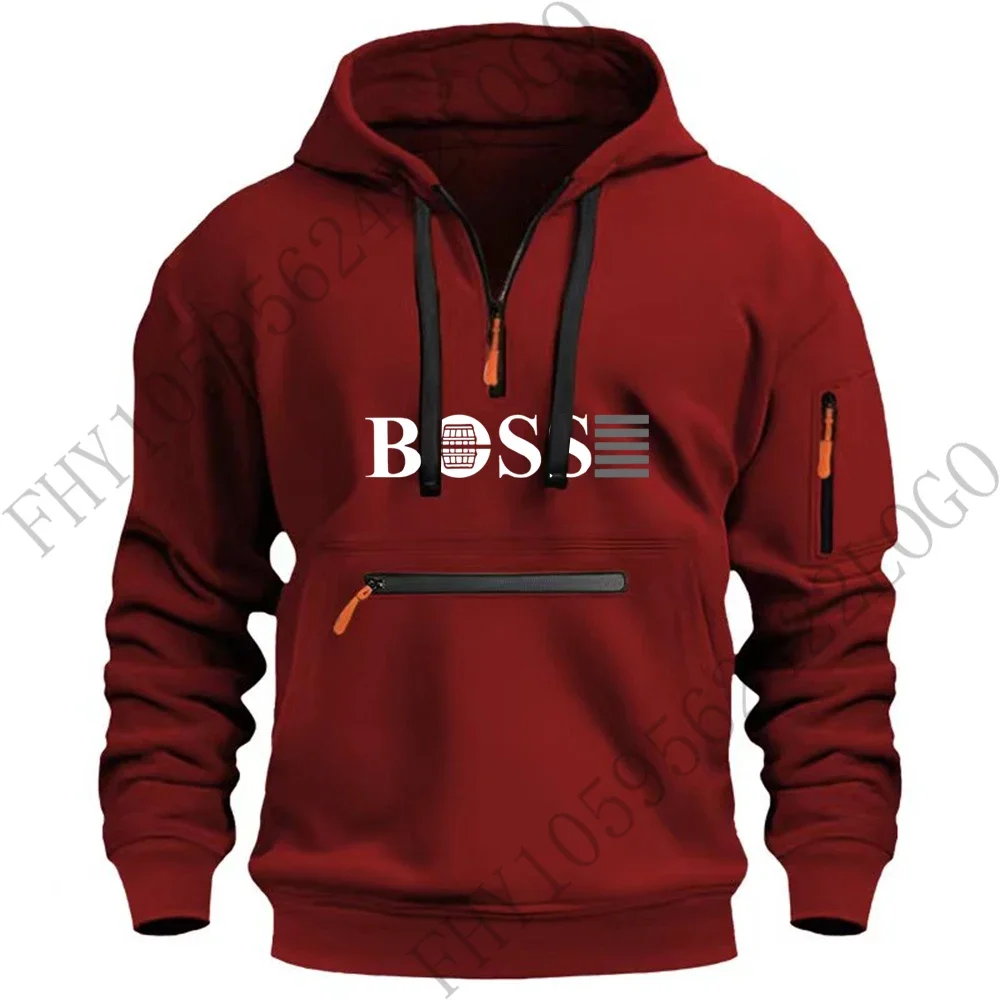 Fall/Winter 2024 new digital printed men's casual sports zipper hooded long-sleeved European size hooded plus size pullover