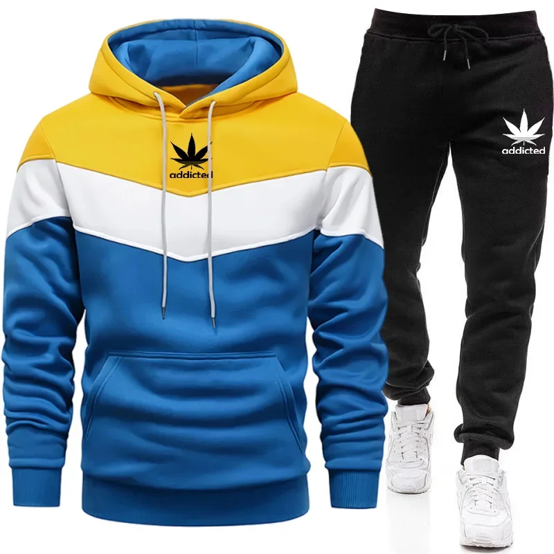 المبيعات الساخنة رجل رياضية مطبوعة عارضة بلوزات ثلاثية الألوان عالية الجودة الرياضة الركض رجل الملابس قطعة واحدة هوديي السراويل #5