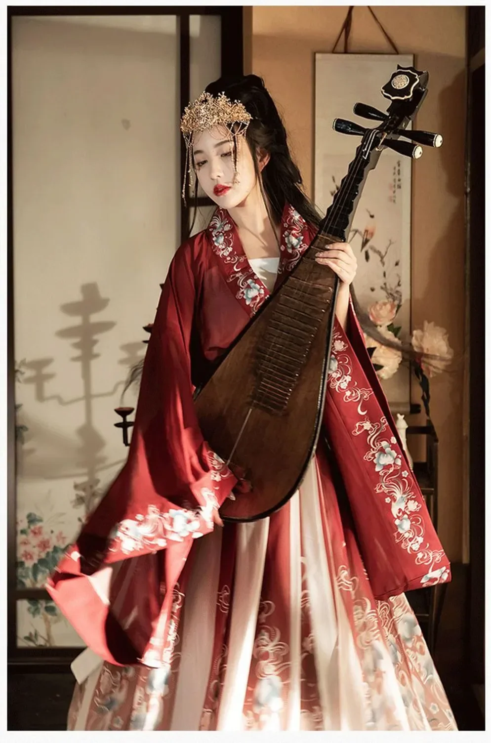 

Chinese Hanfu Dress Women Traditional Vintage Hanfu Halloween Cosplay Costume Summer Dance Dress Hanfu Gradient Red 3pcs Sets