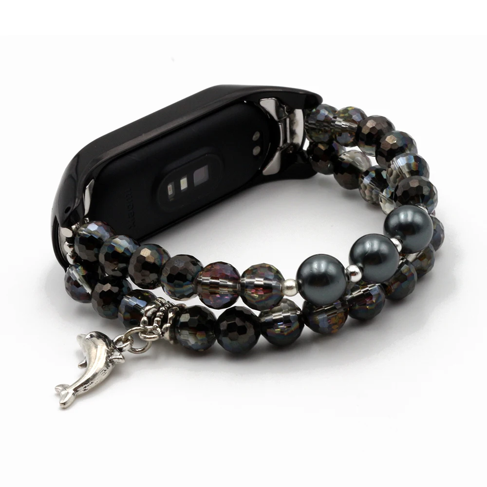 สายรัดข้อมือเครื่องประดับสีดำ Mi band 7โก้ยืดหยุ่นสำหรับ Xiaomi Mi band 7สายนาฬิกาข้อมือสุดหรูสายรัดข้อมือ