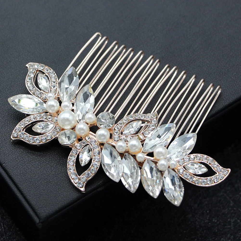 

Gold Bridal Hair Comb Rhinestone Crystals Wedding Headpiece for Bride Bridesmaid Flower Party Insert Comb Jewelry