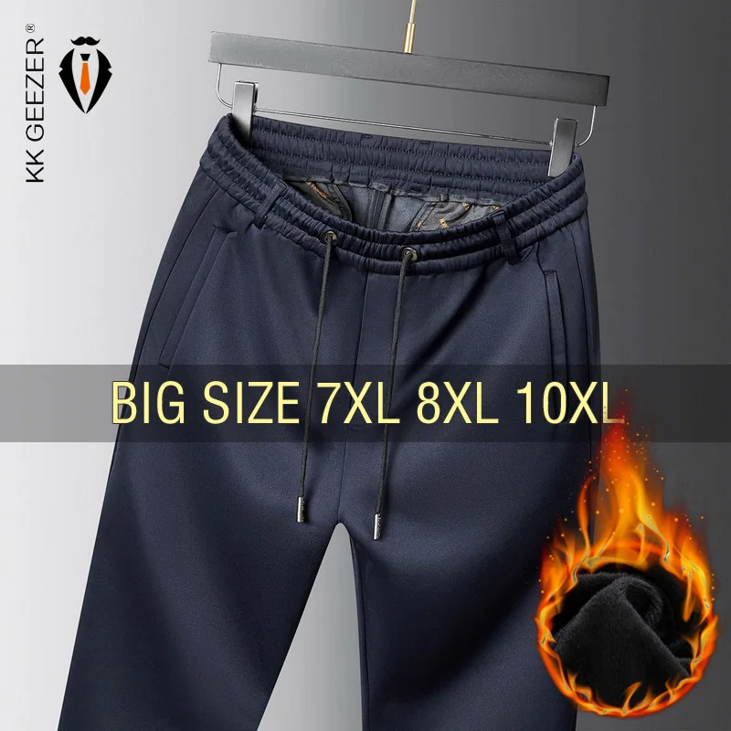 سراويل شتوية الرجال السراويل المستقيمة رشاقته الدافئة المعتاد 6XL 7XL 8XL 10XL حجم كبير فضفاض الصوف Sweatpants الرسمي الخريف أفخم #1