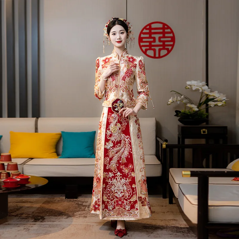 2024 New Heavy Industry Xiuhe Dress Bride Chinese Luxury Wedding Senior Outfit