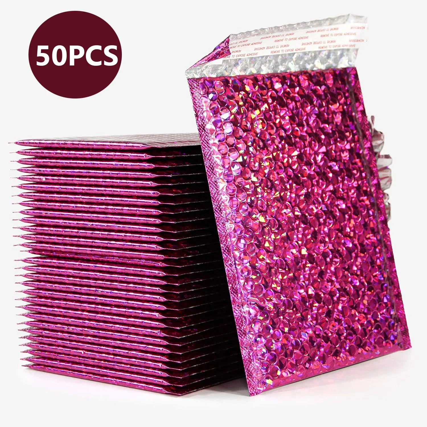 50Pcs Delivery Package Packaging Holographic Mailer Packing Bag Laser Pink Shipping Bags Bubble Envelope Small Business Supplies