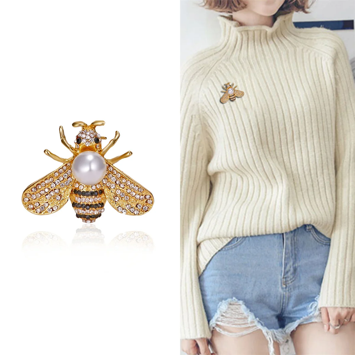 Kristall Kleine Biene Broschen Für Frauen Exquisite Vintage Strass Insekt Biene Anstecknadeln Tier Abzeichen Vielseitig Schmuck Geschenk – Detail 6