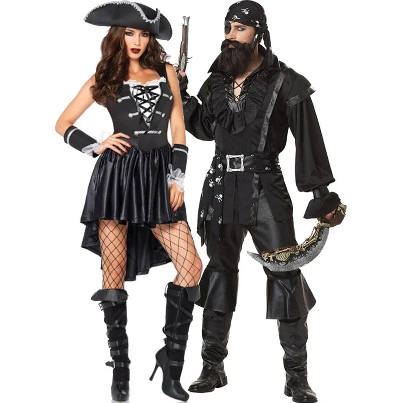 

Women Sexy Pirate Costume Adult Men Pirates Of The Caribbean Costume Halloween Game Role Pirate Cosplay Fancy Party Dresses