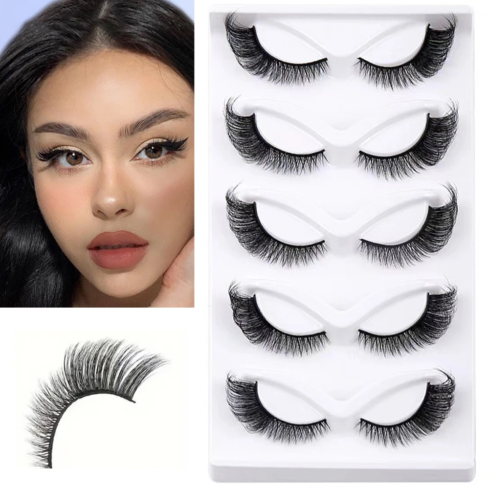 5 pairs of popular fox eye fake eyelashes, naturally thick eyelashes, simulated cat eye eyelashes