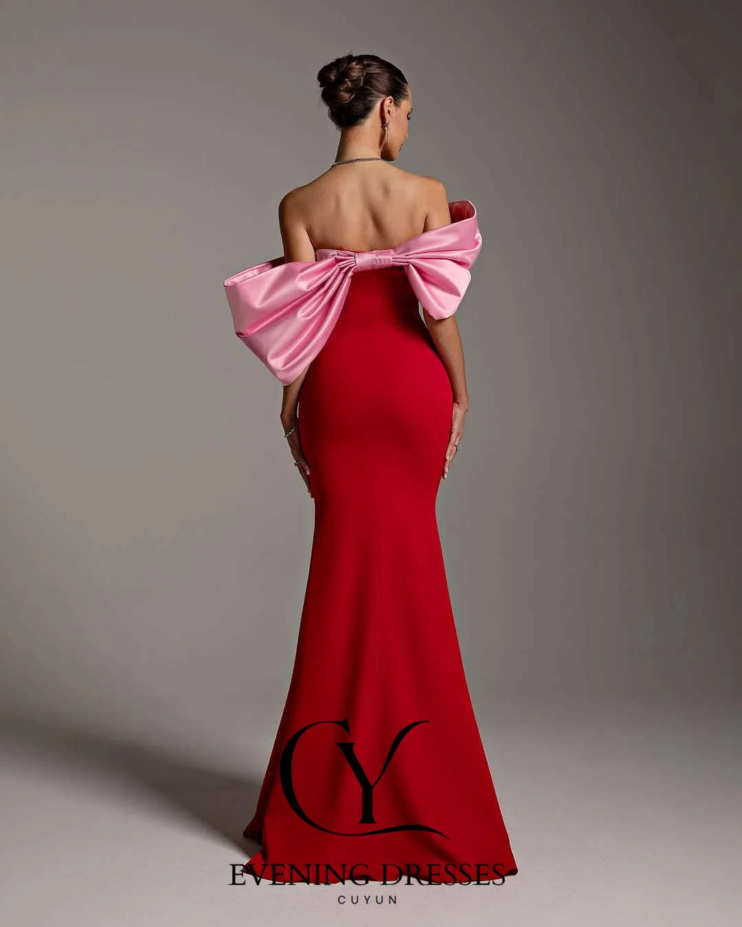 CUYUN أنيقة حورية البحر ثوب مسائي مخصص الأحمر والوردي قبالة الكتف حزب فساتين النساء مأدبة ثوب #2