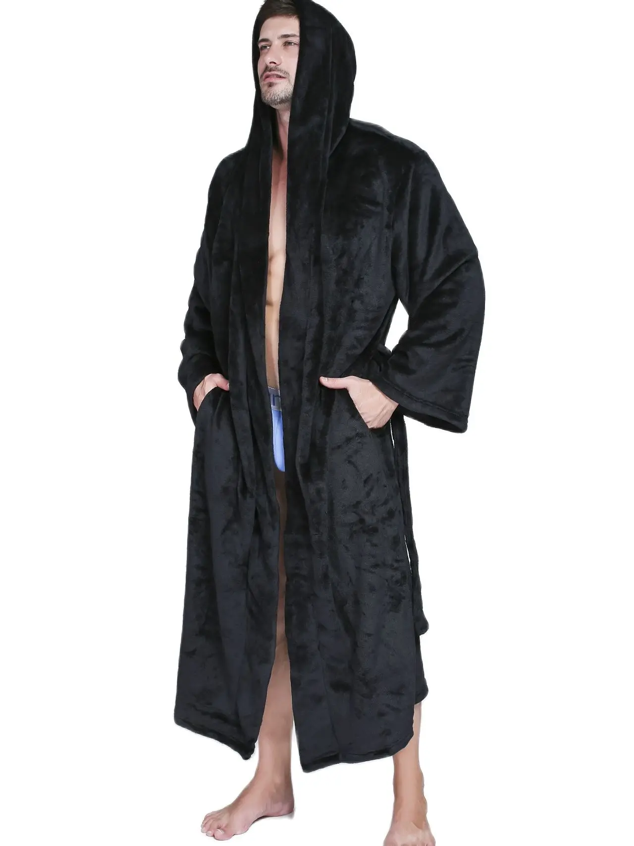 2025 Men Winter Warm Plus Size Hooded Long Flannel Fleece Bathrobe Male Kimono Bath Cozy Robes Night Sleepwear Dressing Gown