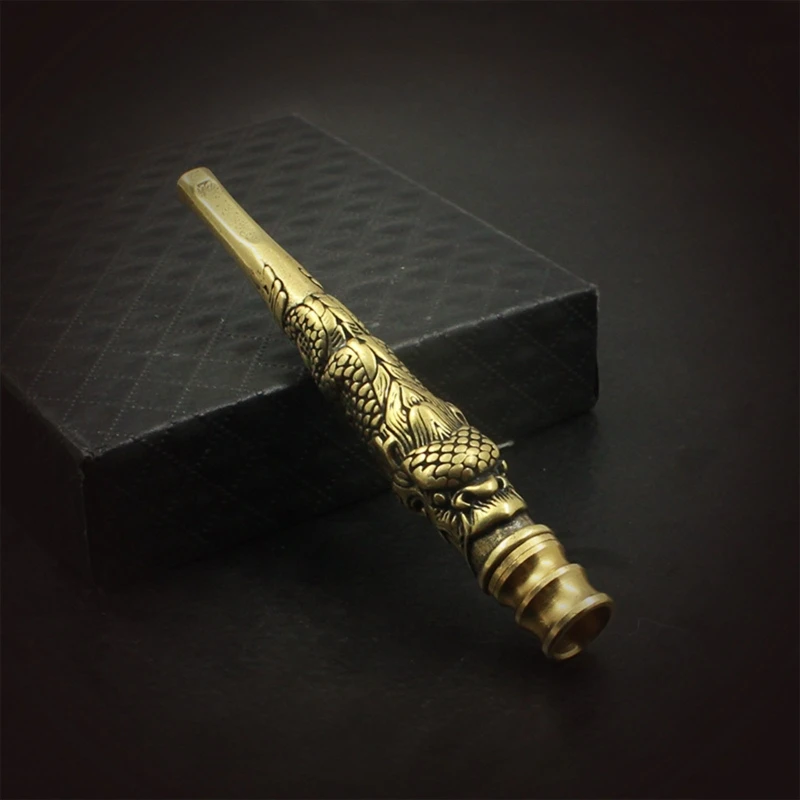 Antique Vintage Cigarette Filter Holder Chinese Carved Dragon Metal Reusable Herb Tube Smoking Pipe