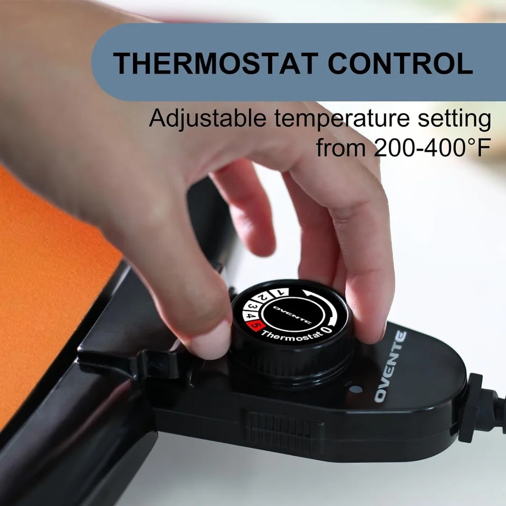 شواية كهربائية غير لاصقة لسطح الطبخ مقاس 16 × 10 بوصة للتحكم في درجة الحرارة، تصميم محمول، سهل التنظيف، غداء مثالي للإفطار