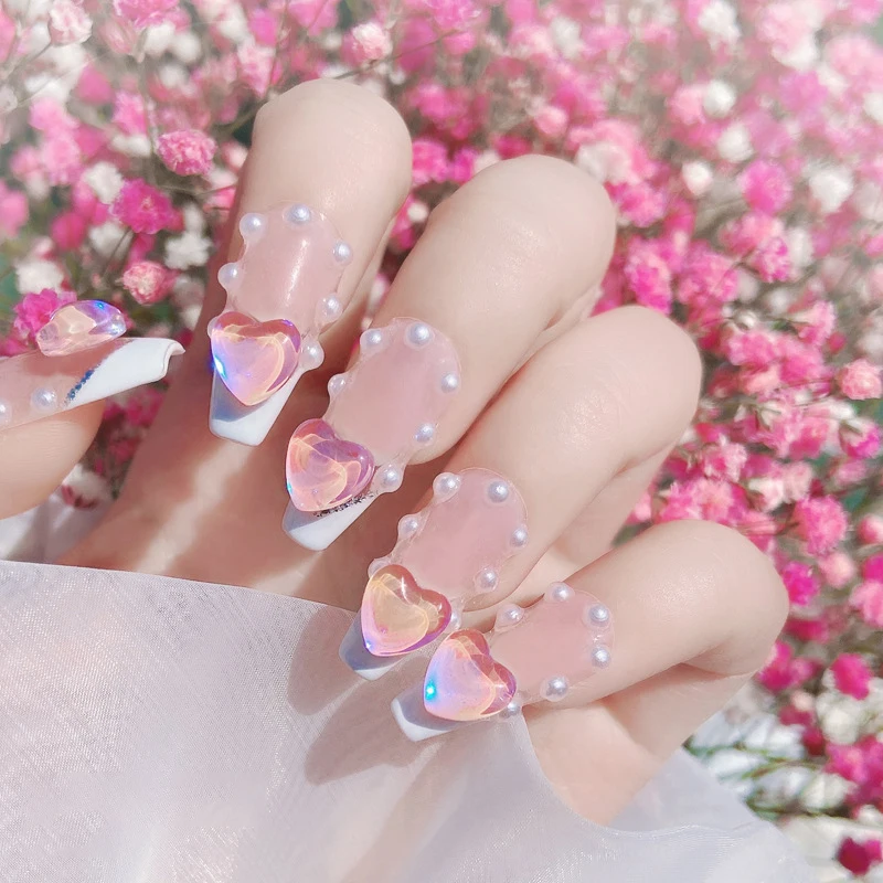 10Pcs Heart Shaped Nail Charms 3D Nail Art Accessories Aurora Gems Jewelry Multi-Color Rhinestone Nail Supplies Parts