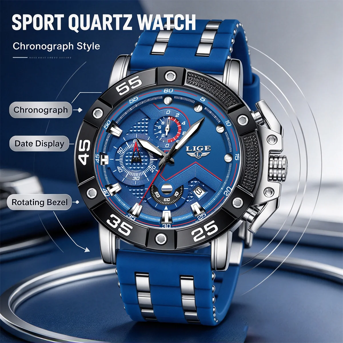 LIGE 2026 Luxury Men's Watches Business Silicone Quartz Mens Watch Waterproof Luminous Date Watches Male Relogios Masculino
