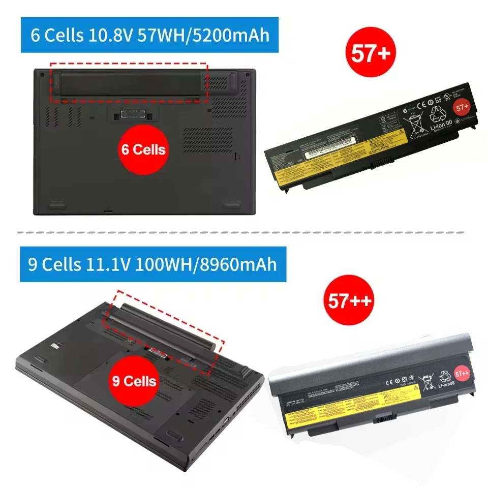 57Wh 10.8V 6Cell /100Wh 11.1V 9Cell High Capacity Li-ion Replacement Battery for Lenovo ThinkPad T440P T540P W540 W541 L440 L540