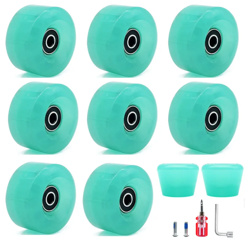 New 8 Pack Roller Skate Wheels with Bearings 2 Toe Stoppers for Double Row Skating Quad Skates Skateboard 32mm x 58mm 82A