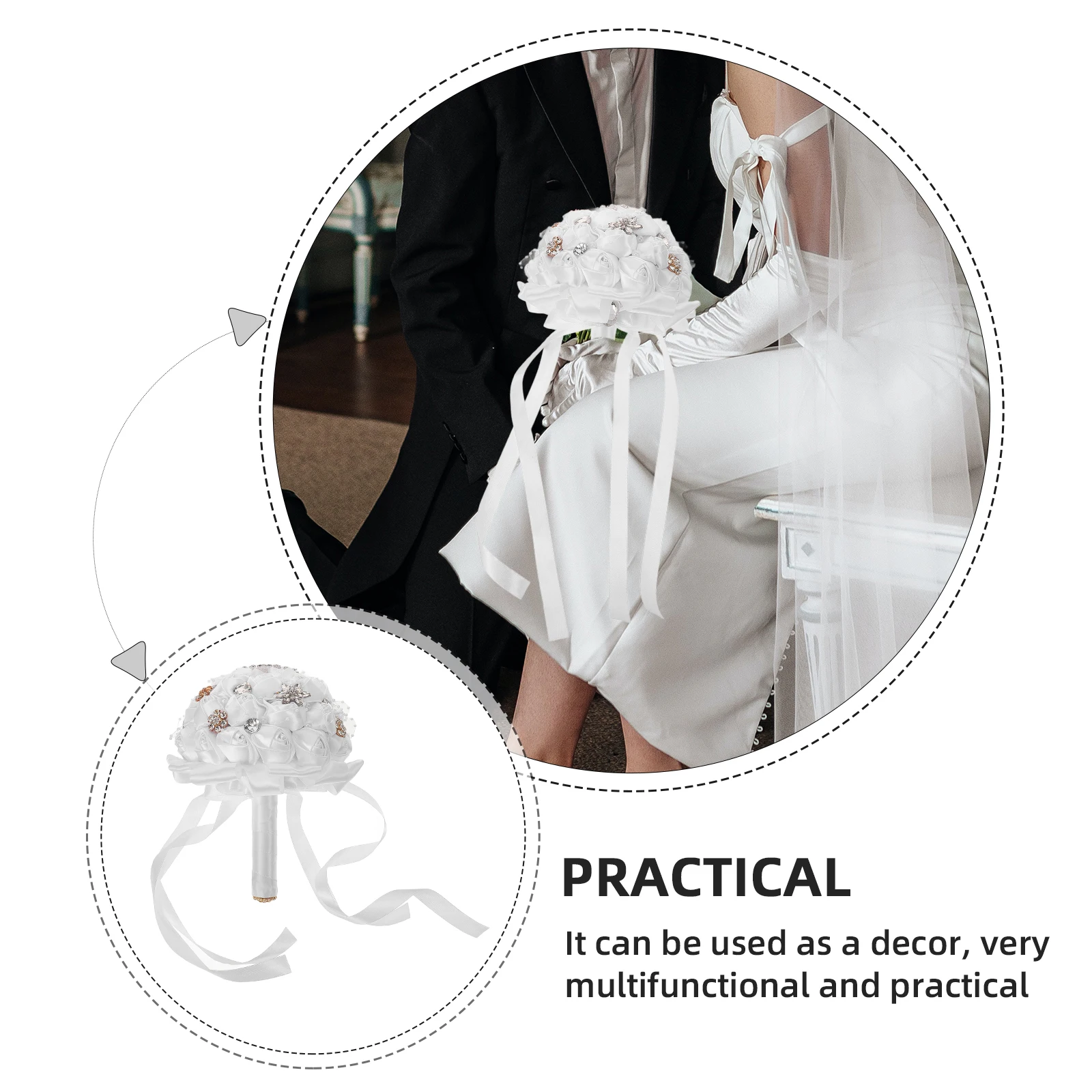 

Bridal Bouquet Wedding Bouquet For Bride Artificial Rose Flower White Lifelike Fake Flowers Rhinestone Accented Bridal Wedding