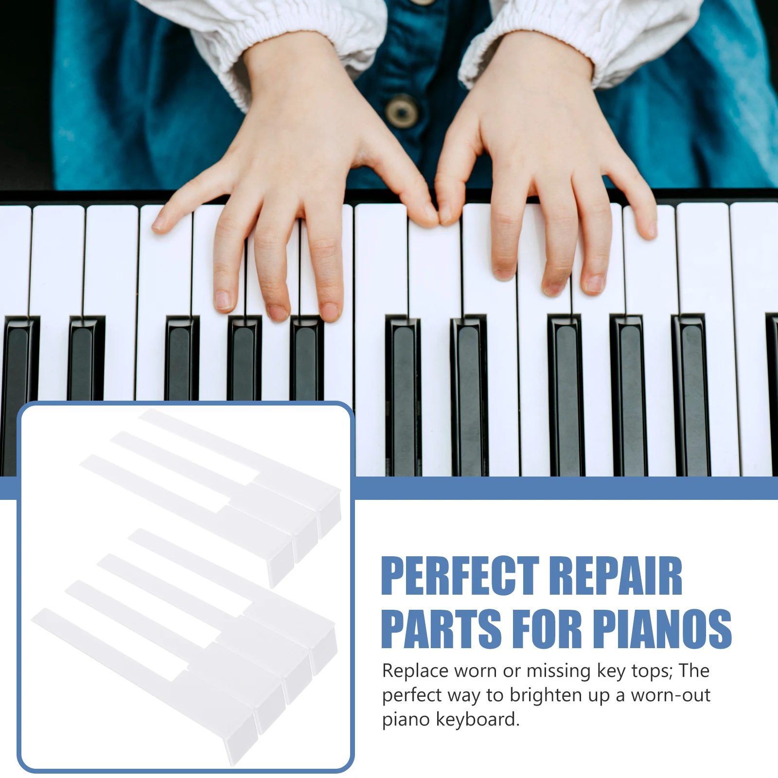 

2 Pcs Piano Accessories Key Repair Materials for Top of Keys Replacement Parts Plastic Keytops Only White