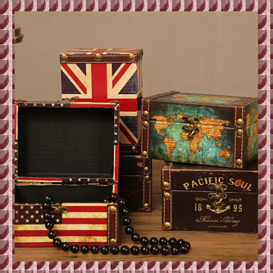 

A95G винтажный декоративный чемодан для хранения, маленькая деревянная шкатулка в стиле ретро, шкатулка с замком, настольный ящик для хранения, отделка, шкатулка для драгоценностей Muhe