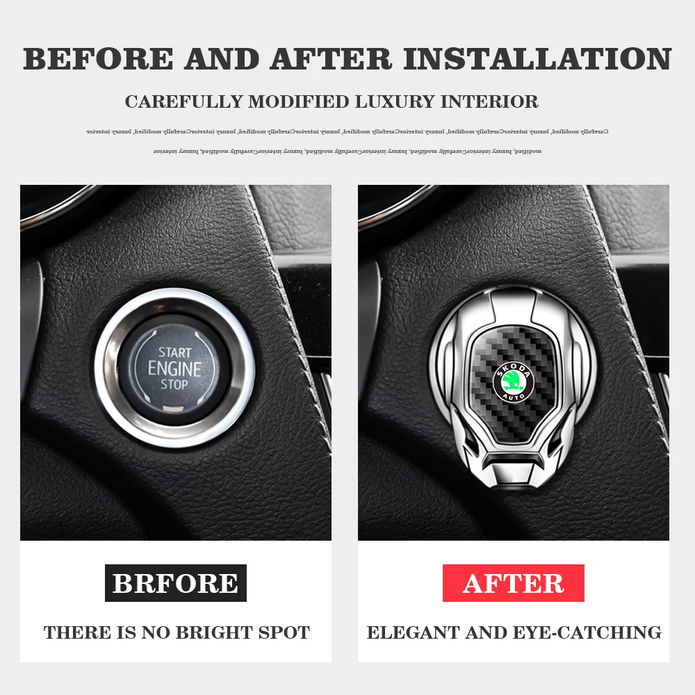 For Skoda Virs Car Engine Ignition Button Switch Button Cover Interior Accessories Fabia Rapid Octavia Kamiq Karoq Kodiaq