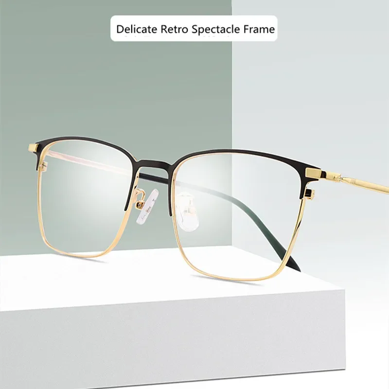 Men's Blue Light Blocking Glasses Optical Rectangle Eyeglasses Metal Frame Customizable Prescription Lenses for Business Use
