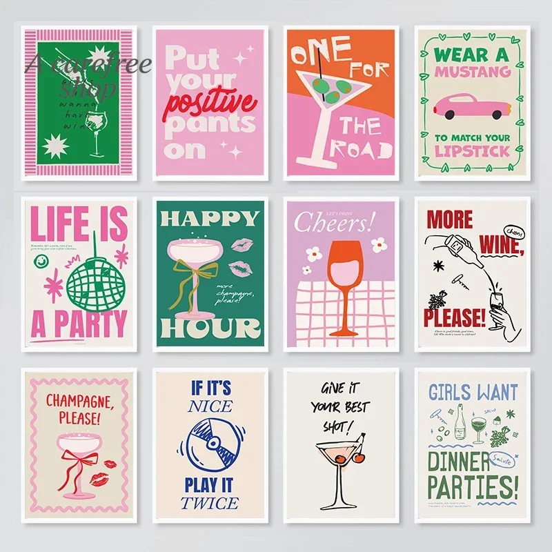 Maximalist Cocktail Poster Print Colorful Murals Wine Club Bar Wall Art Canvas Painting Posters Living Room Home Kitchen Deco