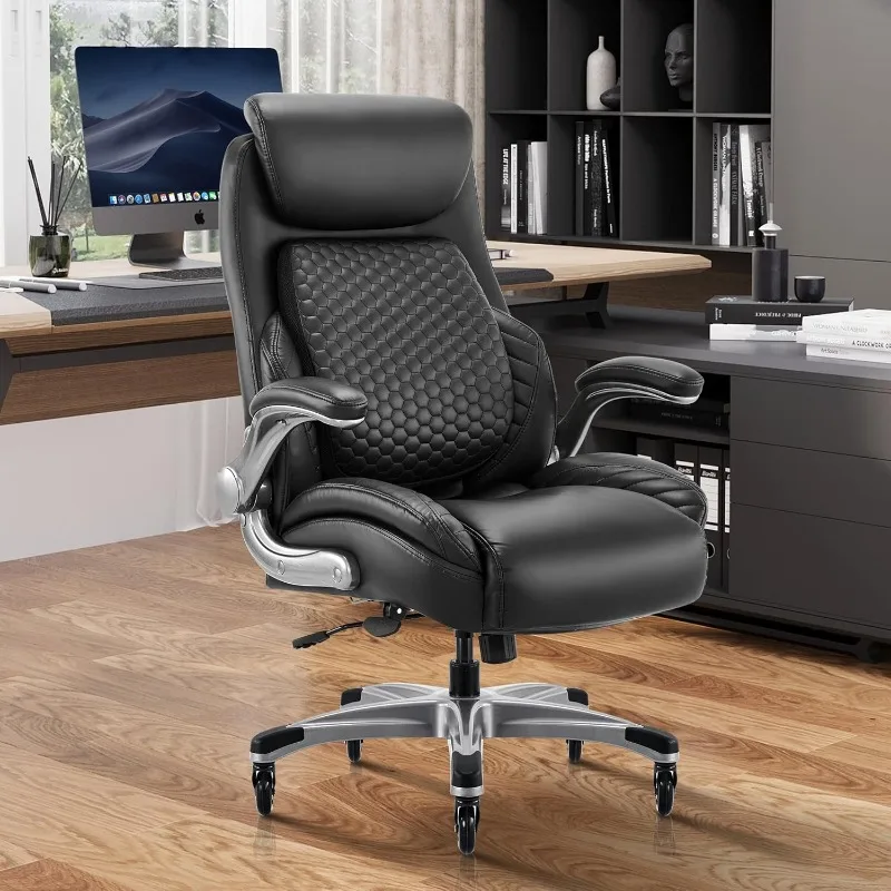 Office Chair Ergonomic Desk Chair with Pop-Out Lumbar Support, High Back Executive Chair, Upgraded Casters, Adjustable Headrest,