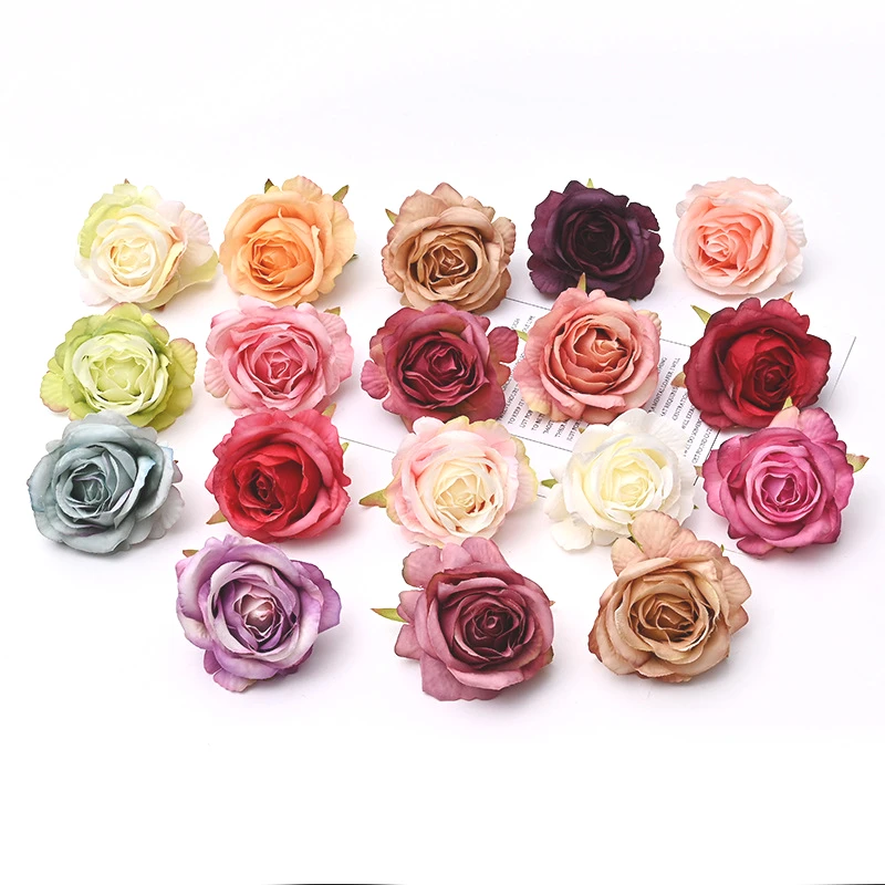 

5Pcs Rose Artificial Flowers Heads 6cm Fake Flowers For Marriage Wedding Decorations Home Decor DIY Craft Garland Accessories