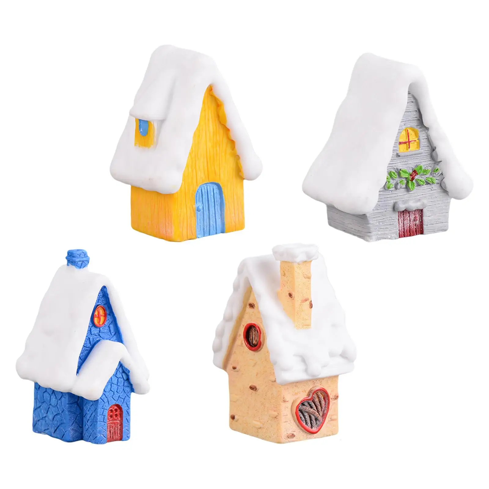 Resin Statue Village House Figurines Micro Landscape Winter Scene Building