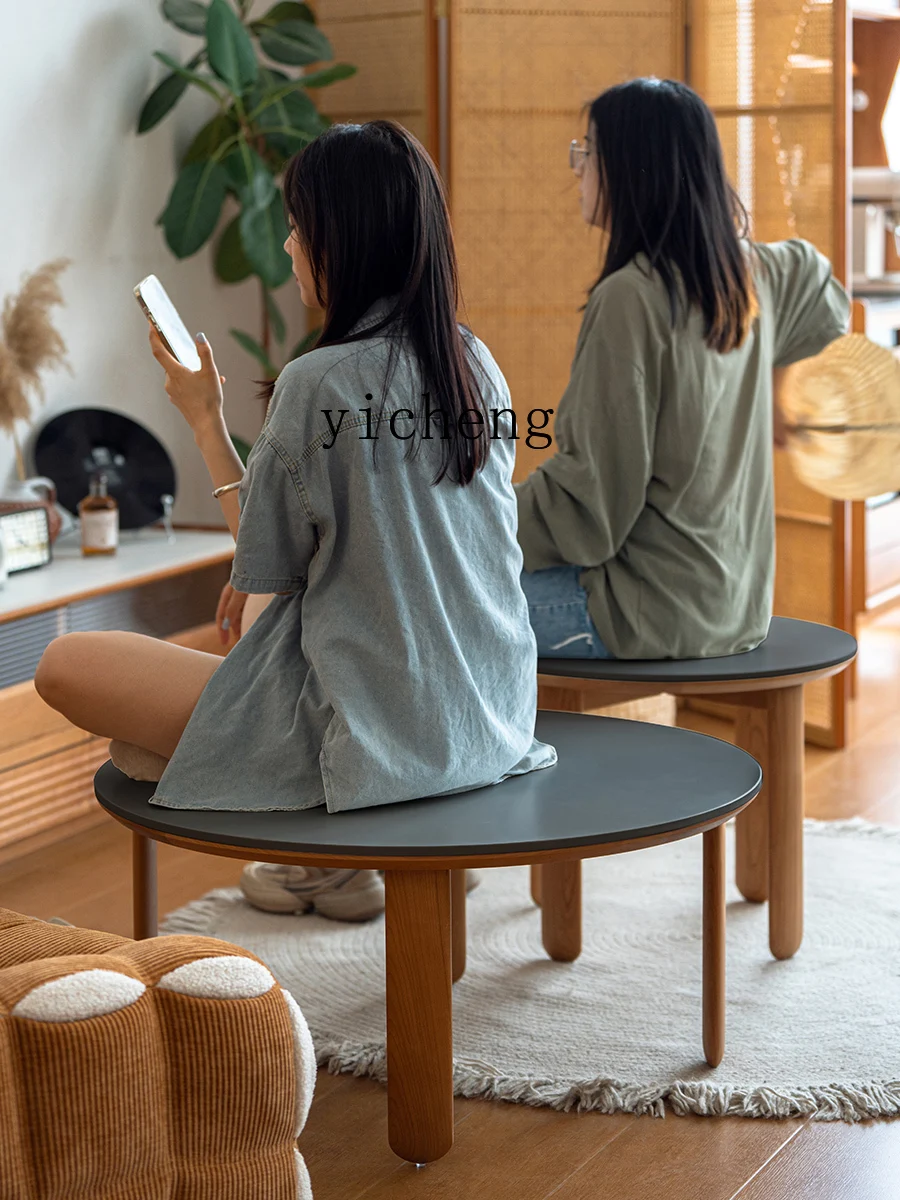 

FY Round Coffee Table Living Room Solid Wood Combination Cherry Wood Small Apartment Rock Board Balcony Small Tea Table