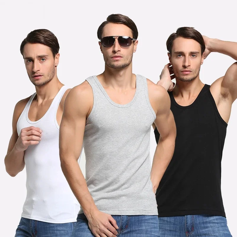 3Pcs/lot Cotton Vest Sexy Men Undershirts Mens Lingerie Sleeveless Top Muscle Vest O-Neck Gymclothing Asian Size Casual Vests