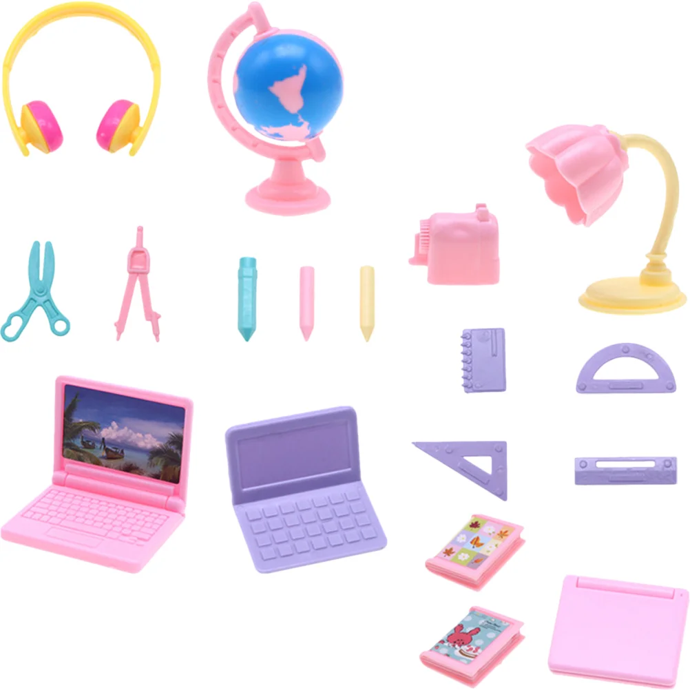 Mini conjunto de papelaria meninas bonecas brinquedo para coisas suprimentos de viagem criança brinquedos modelos escola das crianças pequeno computador em miniatura