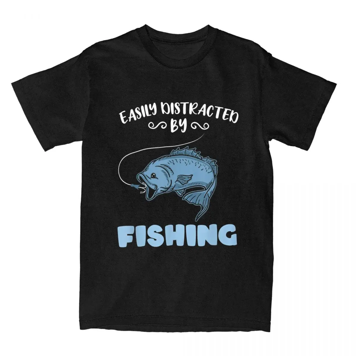 Men T-Shirts Easily Distracted By Fish Novelty Cotton Tees Funny Fishermen Aquarium Lover Fishing T Shirt Clothing Summer