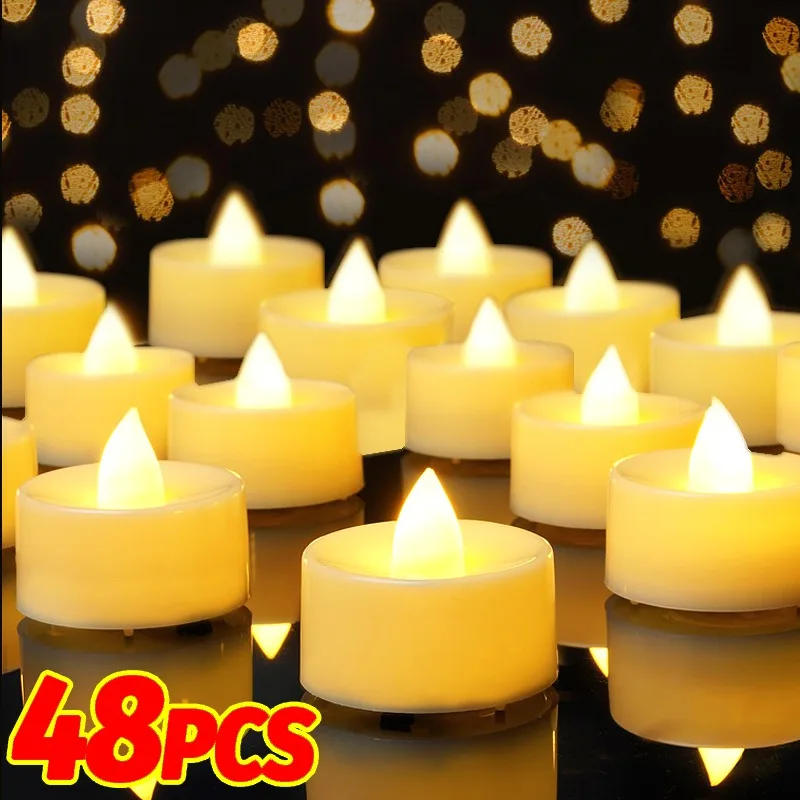 

48/1Pcs Flameless LED Candle Light Heart-shape Table Lamp Electronic Battery-Power Halloween Christmas Party Decoration Supplies